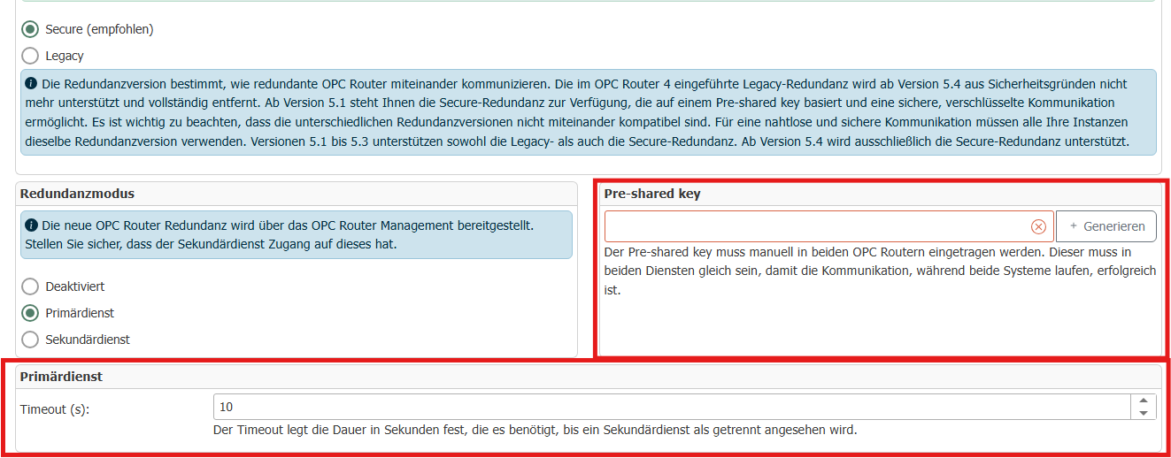 Einstellungen für den Primärdienst